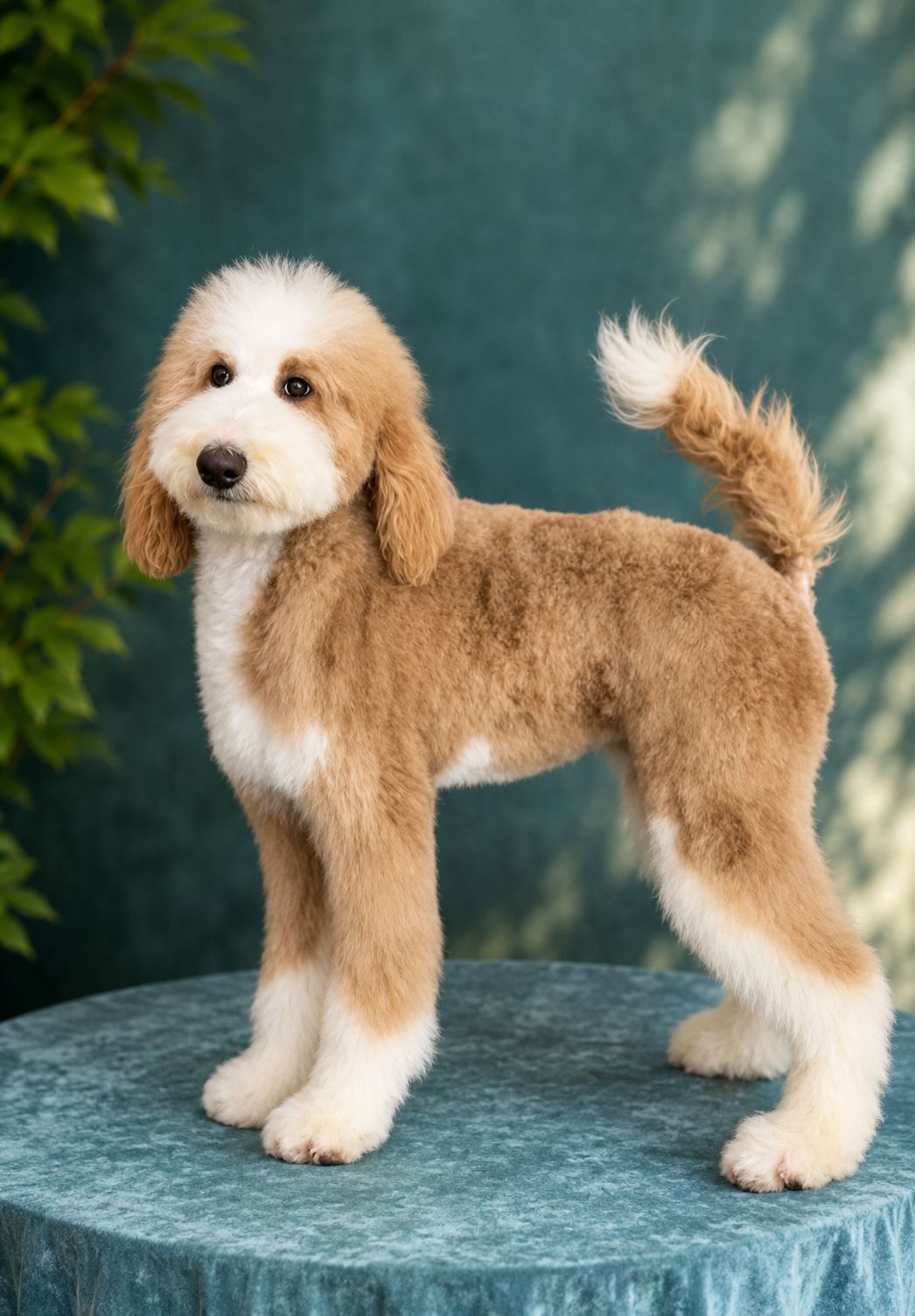 Parti Poodle with apricot and white coat, bred in India