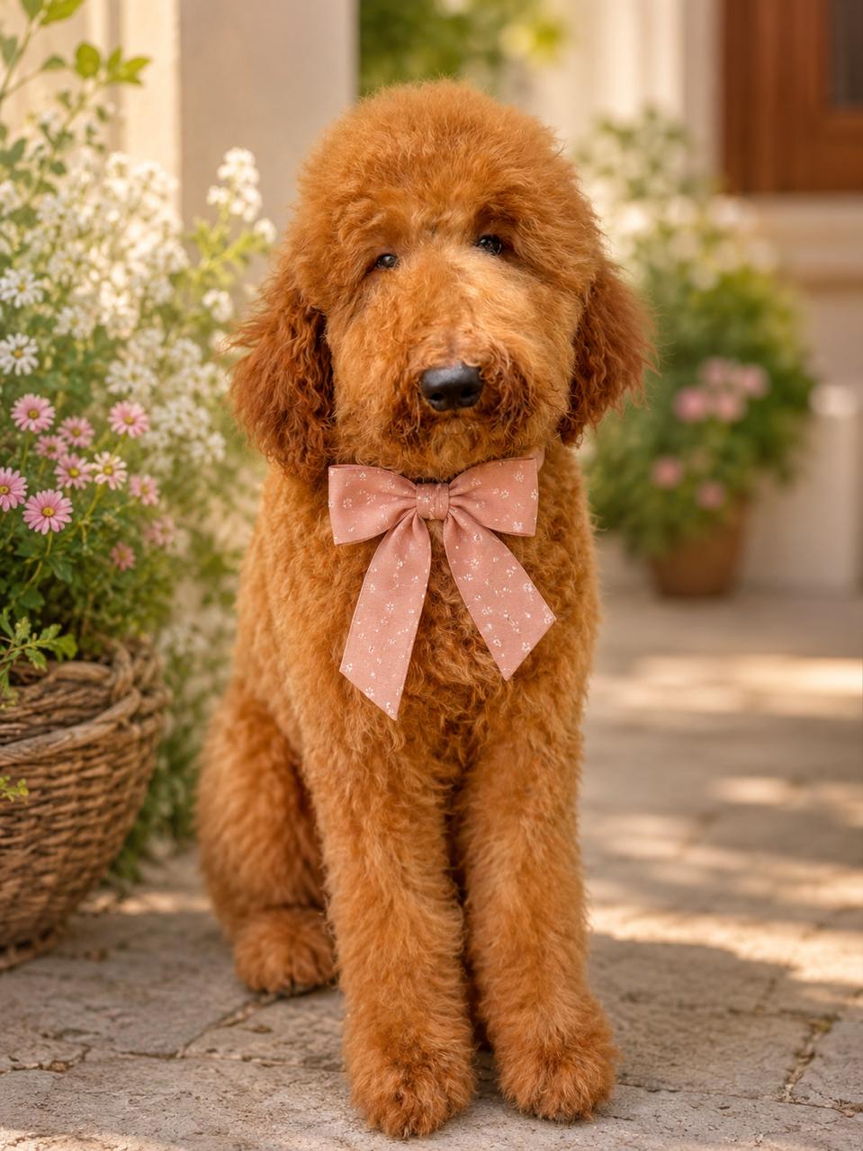 Red Standard Poodle sitting outdoors, bred in India